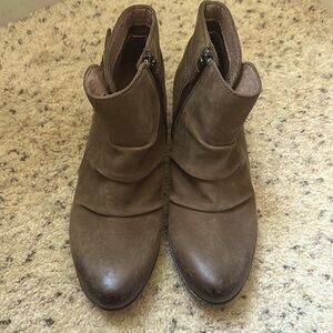 Dansko wedge boot. Size 37. Distressed brown suede with side zip. Never worn!